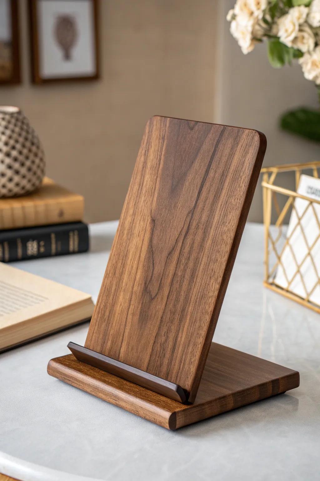 Elevate your reading space with this beautifully crafted walnut book stand, designed to harmonize with earthy decor.