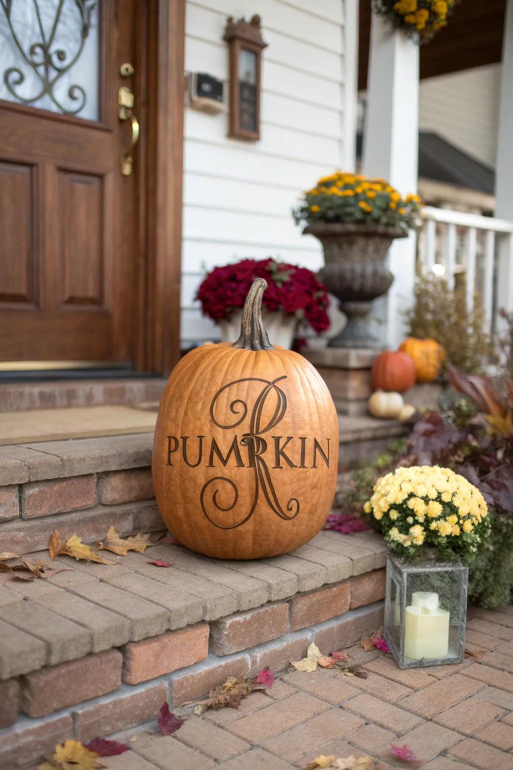 Stenciled monograms add a personalized touch to fall decorations.