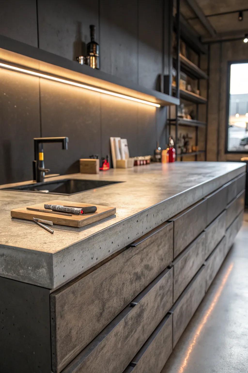 Elevate your workspace with the timeless appeal of a concrete workbench top.
