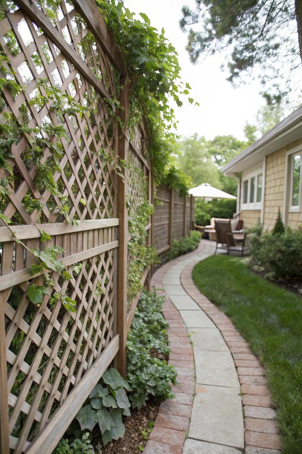 Lattice panels provide airy separation with an option for greenery.