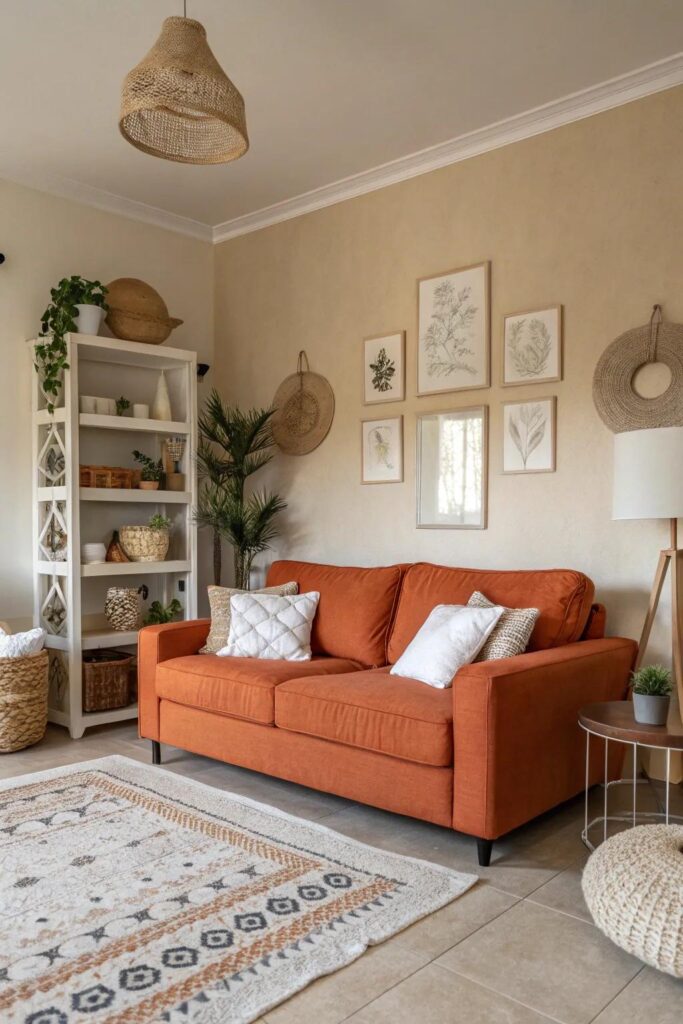 22+ Stylish Orange Couch Living Room Ideas