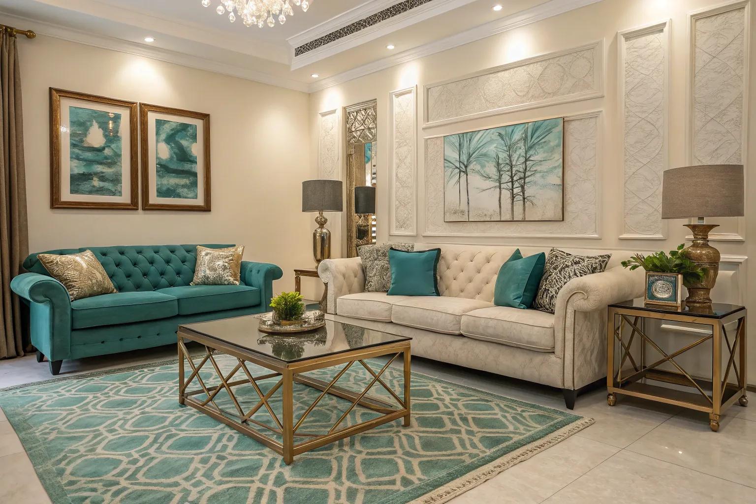 17+ Elegant Teal and Beige Living Room Ideas