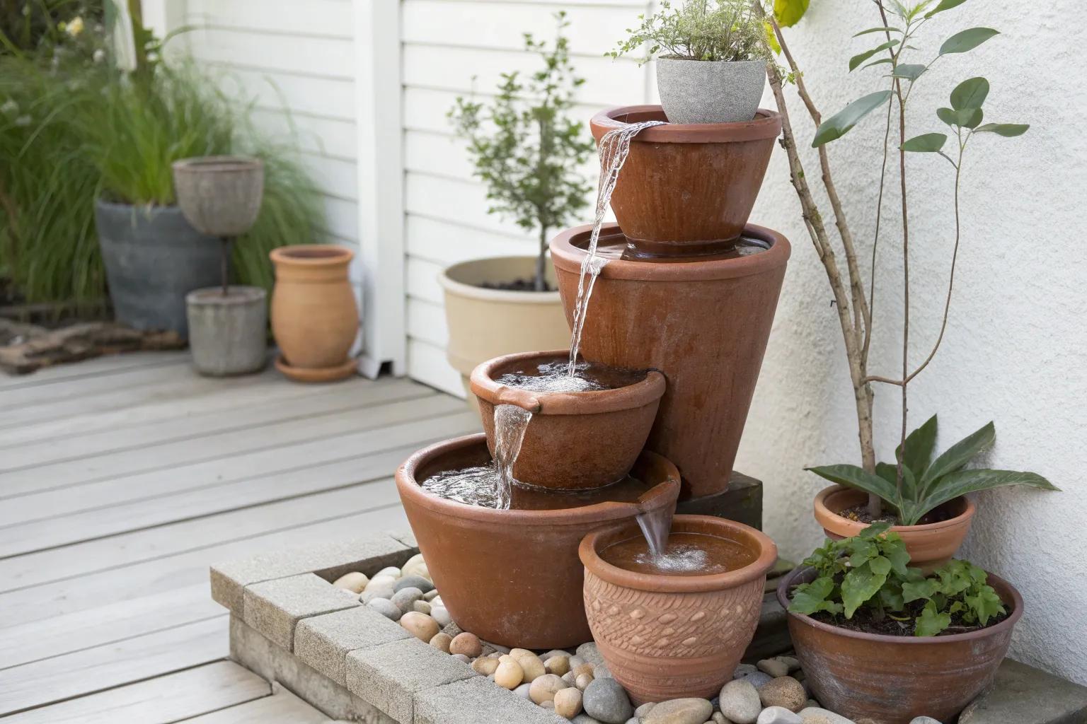 15+ Creative DIY Water Fountain with Pots Ideas