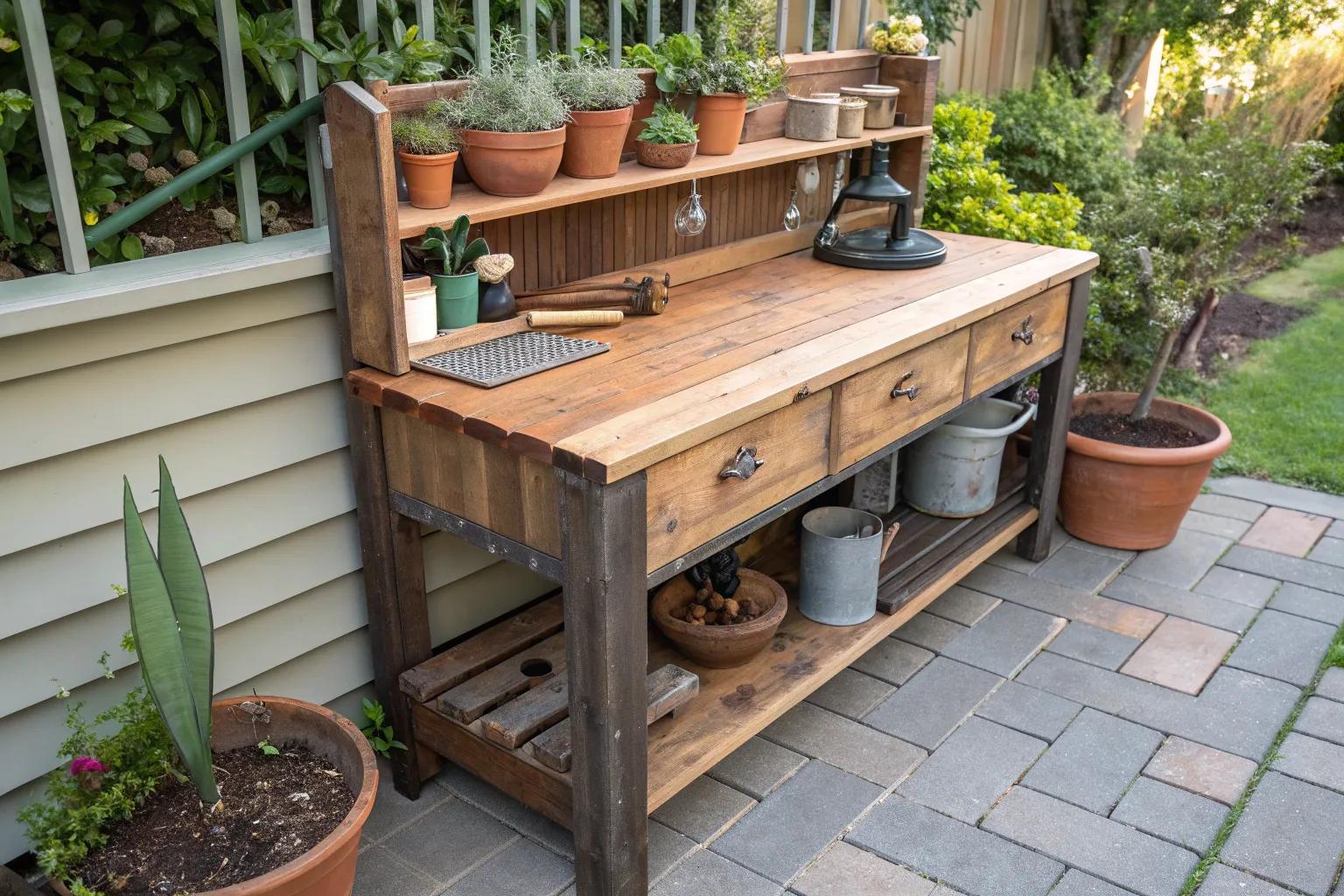 17+ Creative Upcycled DIY Potting Bench Ideas