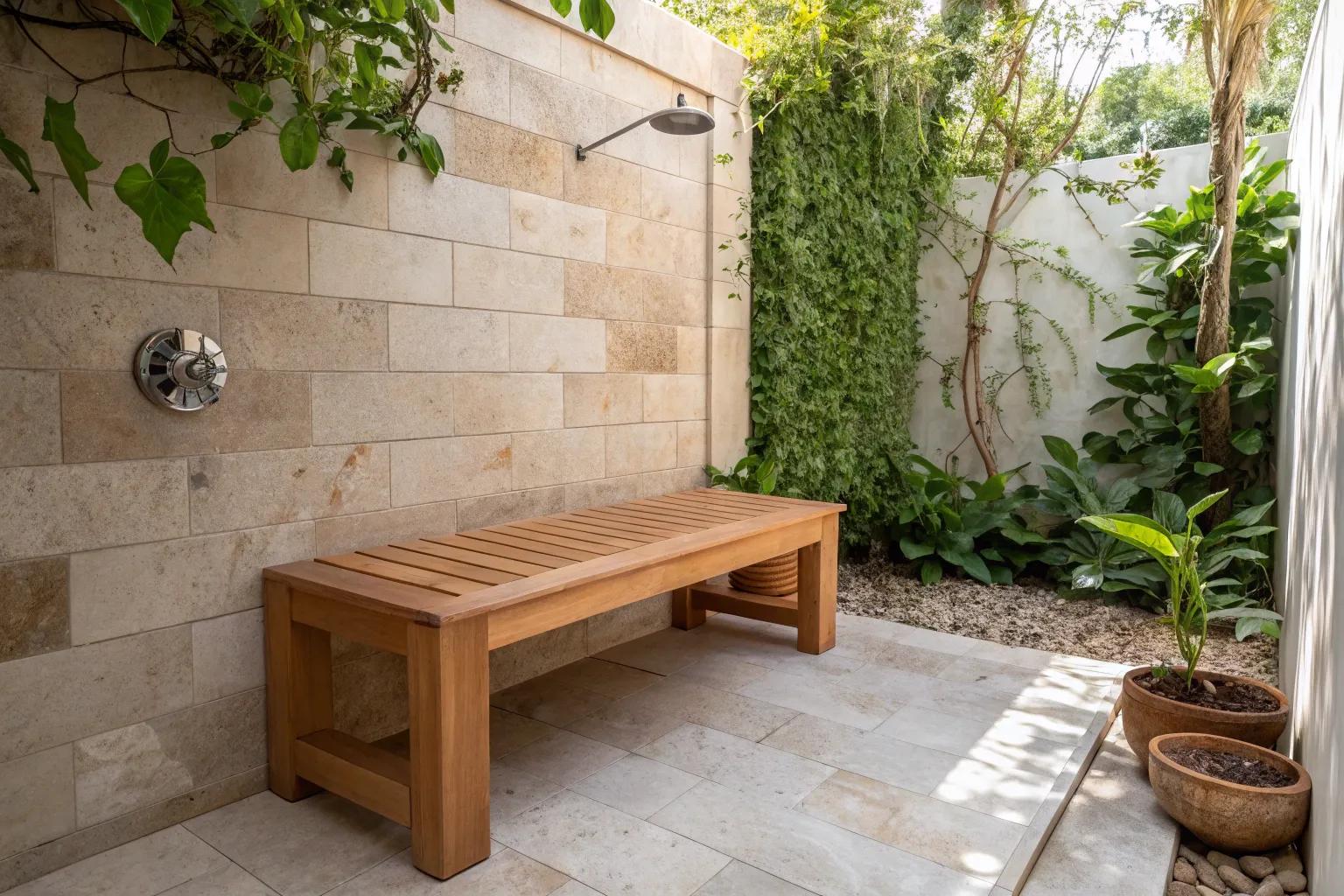 9+ Inspiring Outdoor Shower Bench Ideas